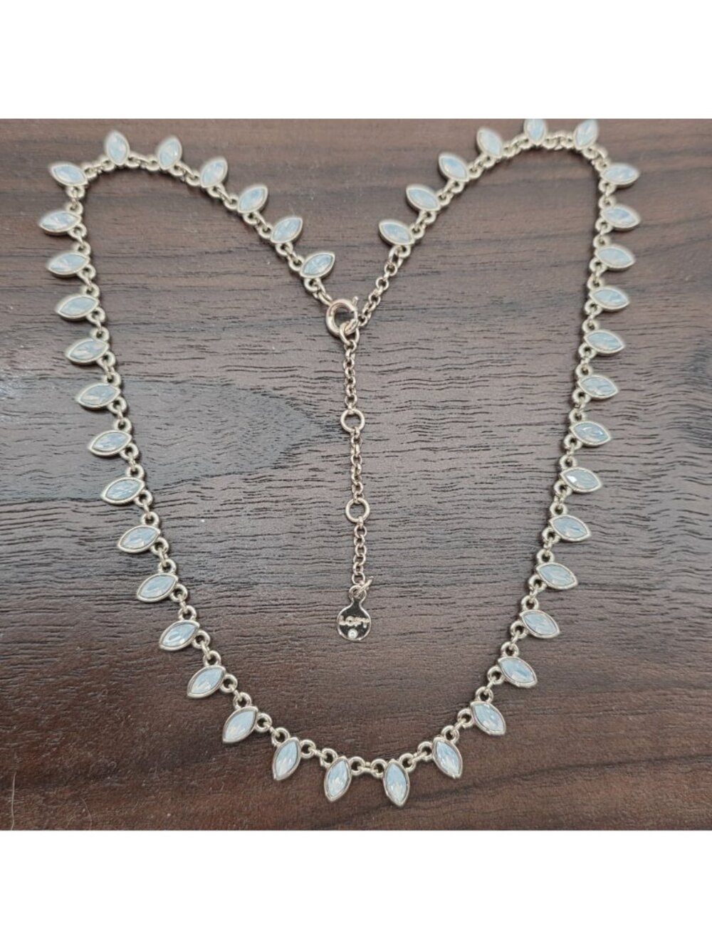 Loft Gold Tone Iridescent Festoon Beaded Necklace With Clear Teardrop Stones - Picture 9 of 9